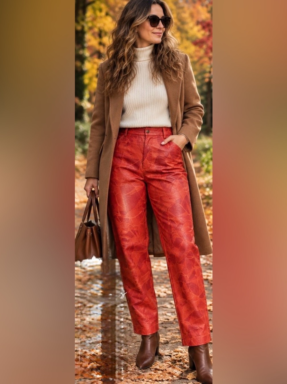 Vintage Don Vito Italian Genuine Leather Pants Red Print Sz 8